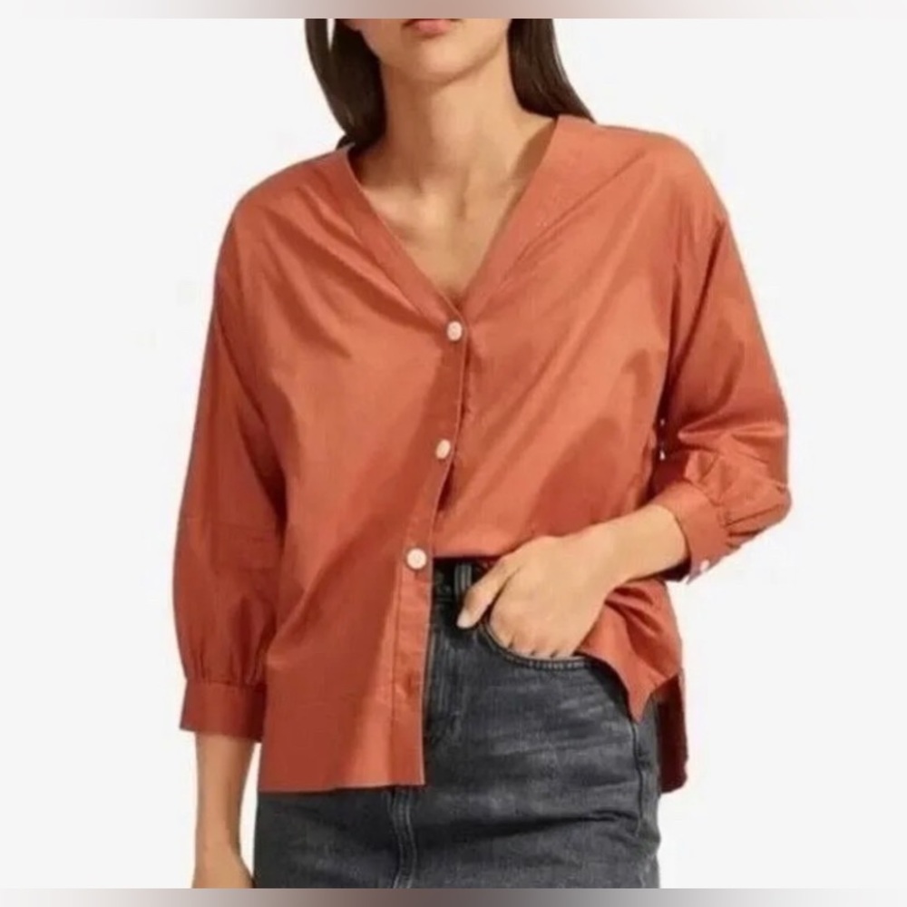 Everlane Rust Button-Front V-Neck Blouse